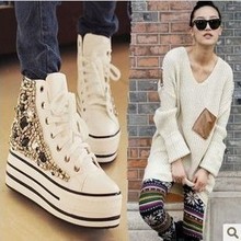 Free Shipping Tall Canvas Sneakers Casual Rhinestone Beads Height Increasing Shoes Sneakers