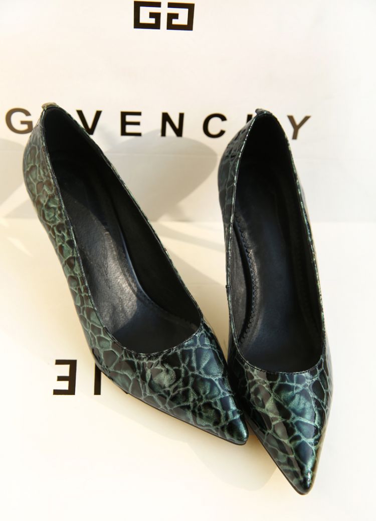 Pumps spring and autumn genuine leather shoes wine glass stiletto sexy wild snake print elegant women