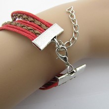 B083 Handcuffs LOVE8 word fashion beautiful hand knitted multi strand leather bracelet wholesale five Christmas B5