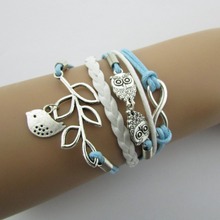 B050 Restore ancient ways the owl of eight leaves more fashionable bright beautiful hand-made by leather cord bracelet B4.5