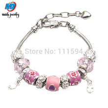 Fast Shipping European Style 925 Silver Charm Bracelets With Murano Glass Beads Handmade Fashion jewellery  MP014
