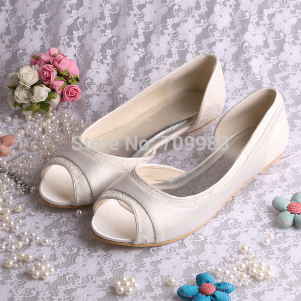  More Colors Magic Bride New Style Korean Flat Girls Shoes Wedding Ivory Satin Lace Open