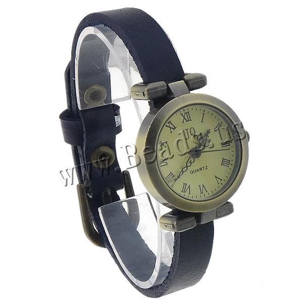 Free shipping Cowhide Watch Bracelet Love Jewelry with zinc alloy dial antique bronze color plated blue