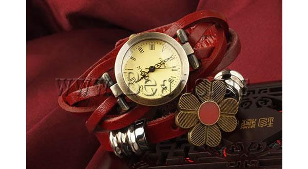 Free shipping Cowhide Watch Bracelet Trendy Fashion Jewelry with zinc alloy dial plated enamel 2 strand
