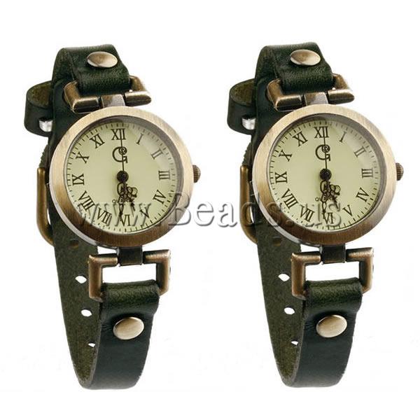 Free shipping Cowhide Watch Bracelet DIY Jewelry DIY with zinc alloy dial antique bronze color plated