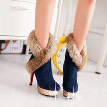2014 New arrive   winter fashion bright  fur  pure 3 colors luxurious high heel boots women shoes size 34-39