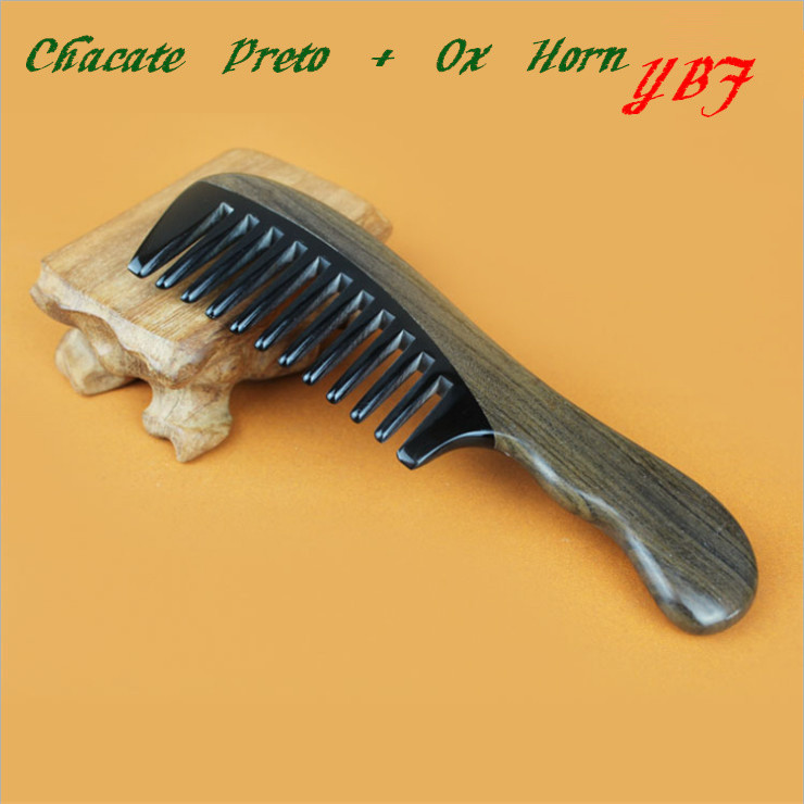 Пустое ручной работы естественная бычий рог chacate прету широкий зуб деревянная ручка гребни стиль 19 см * 4,5 см для дамы