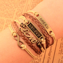 New Design believe dream love Infinity cross bracelet Charm Leather Multilayer Bracelet jewelry