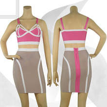 2014 new style High Quality Mini Good Elastic Patchwork  V-Neck  Women Sexy Ladies Party night club HL Bandage Dress H397