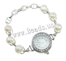 Free shipping!!!Freshwater Pearl Watch Bracelet,australian, with zinc alloy dial, natural, mariner chain, 9-10mm, 30x23x7mm
