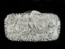 207 Crystal Rose Flower Floral silver Metal Wedding Bridal Party Night Evening purse clutch bag box