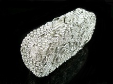 207 Crystal Rose Flower Floral silver Metal Wedding Bridal Party Night Evening purse clutch bag box