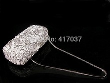 207 Crystal Rose Flower Floral silver Metal Wedding Bridal Party Night Evening purse clutch bag box