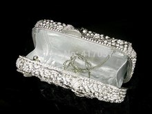 207 Crystal Rose Flower Floral silver Metal Wedding Bridal Party Night Evening purse clutch bag box