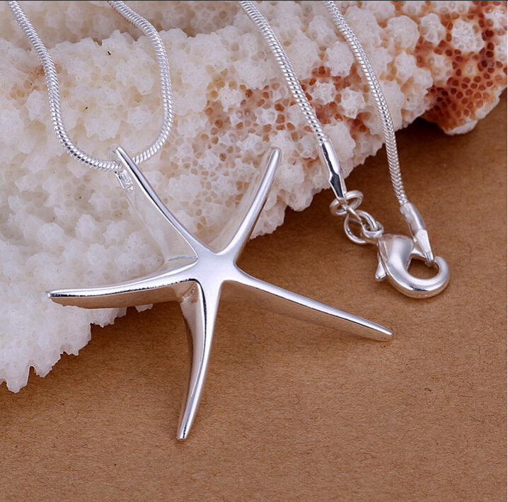 925 Silver Necklaces For Women Fahion Starfish Pendants Necklace Long Necklaces 925 Silver Jewelry 2015 Trendy