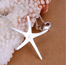 925 Silver Necklaces For Women Fahion Starfish Pendants Necklace Long Necklaces 925 Silver Jewelry 2015 Trendy