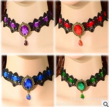 Free shipping MOQ Mixed styles $5  Original jeweled lace inlay Red gemstone pendant statement necklace Z3T3C