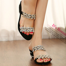 2014 new women sandal diamond fashion casual ladies sandals golden and black slippers abnormal heels summer