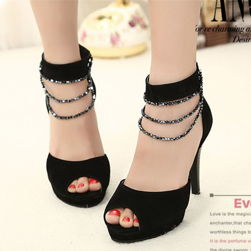 The new summer fashion shoes Roman sandals beaded rhinestone high heels sexy shoes fish head sandals