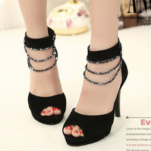 The new summer fashion shoes Roman sandals beaded rhinestone high heels sexy shoes fish head sandals