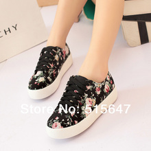 Women s Floral Canvas Sneakers Lace up Flats Oxfords Girl s School Shoes Spring ankle boots