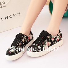 Women s Floral Canvas Sneakers Lace up Flats Oxfords Girl s School Shoes Spring ankle boots
