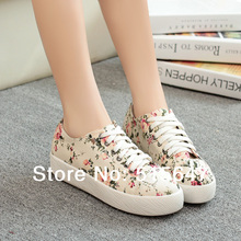 Women s Floral Canvas Sneakers Lace up Flats Oxfords Girl s School Shoes Spring ankle boots