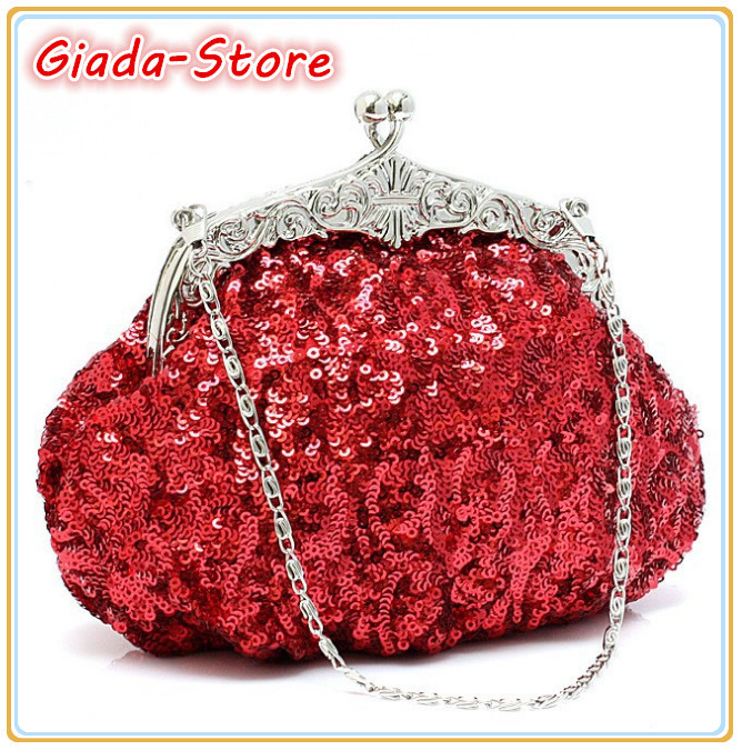 New Fashion Retro Brand Design Women s Handbags Hand beaded Sequins Satin Aluminum Clutch Evening Bag