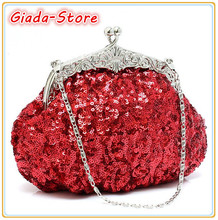 New Fashion Retro Brand Design Women’s Handbags Hand-beaded Sequins Satin Aluminum Clutch Evening Bag Chain Shoulder Crossbody