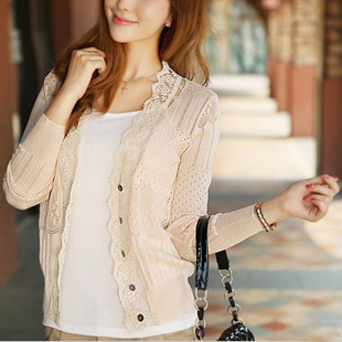 Free shipping New 2014 Women Lace Sweet Candy Color Crochet Knit Blouse Sweater Cardigan WZ0075