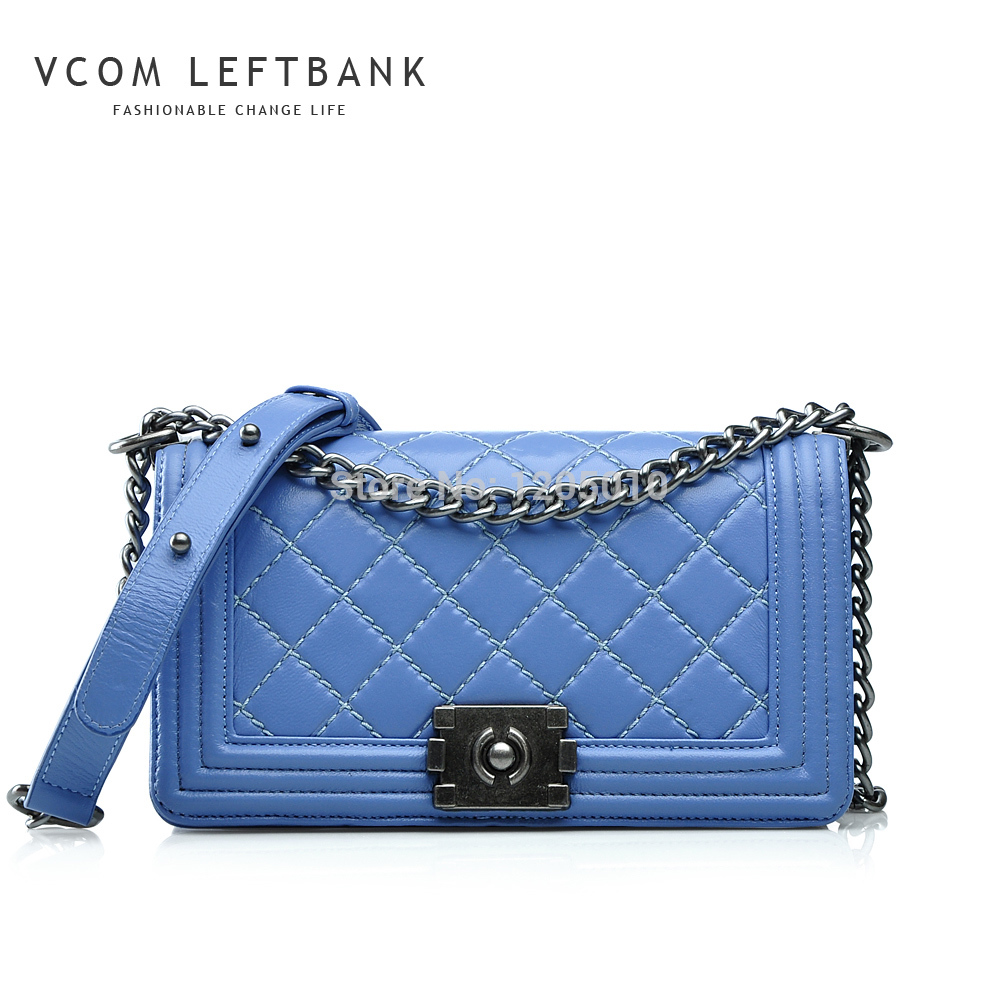 Left bank women s genuine leather handbag fashion plaid 2014 small chain bag messenger bag vintage