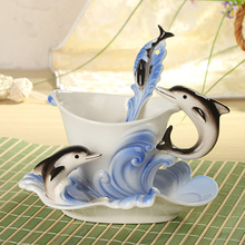 3Pcs Dolphin Franz Porcelain Coffee set/ Cup saucer and Spoon