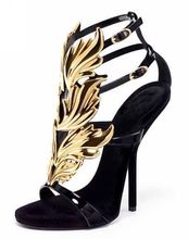 2014 new summer spring high heel 13cm GZ gold leaf shaped genuine leather shoes Korean hollow