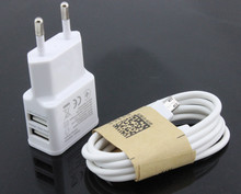 White 1pcs 1set  Dual USB 5V 2A (1 Wall Charger Adapter EU Plug  Power 2 Port + 1 Micro USB Data Sync Cable for Samsung  )