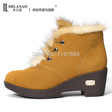 2013 winter rabbit fur boots genuine leather wedges boots solid color casual martin boots