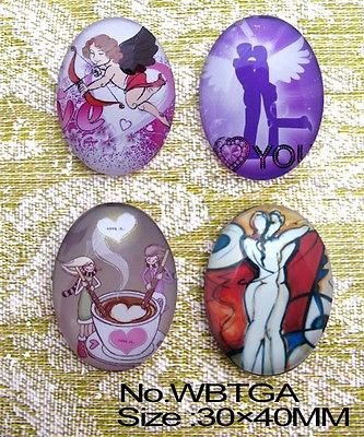 4pcs Huge Gorgeous Cupid love Oval Glass Cabochon Flatback 40x30mm WBTGA