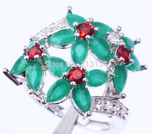 Noble Beautiful Elegant Wholesale & Retail Jewelry Green Ruby & Red Ruby Zircon Silver Ring Size 6.25 NR5098