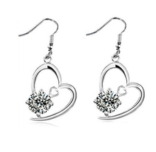 Free Shipping 2015 new fashion jewelry Crystal accessories Royal zircon hearts love drop earring cupid women