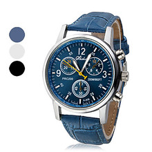 Unisex Round Case PU Band Quartz Analog Wrist Watch (Assorted Colors)