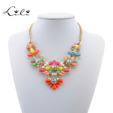 Fashion Brand Jewelry New Arrival 2014 Shourouk Rainbow Flower Stone Necklace Pendants For Women Statement Quality Choker Luxury