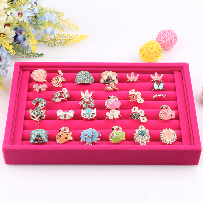 A02 b1 Free shipping Jewelry Display Rings Organizer Show Case Holder Box New red Ring Storage