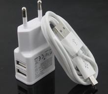 white 1set Dual 2A USB EU Plug Wall Charger +micro USB cable for Samsung galaxy S4 S3 I9500 mobile phone