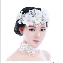The New 2014 Handmade Lace Flowers married the bride Headdress Pearl Wedding accessories For Women