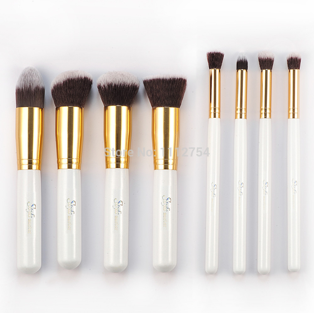 New-White-With-Gold-Color-8Pcs-Kabuki-Makeup-Brushes-Set-Foundation ...