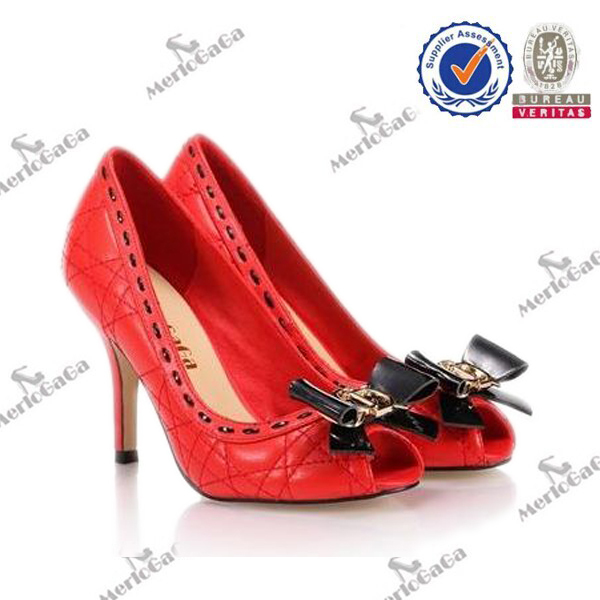 2015 hot selling real leather shoes fashion design sexy red color pee toe women dress shoes