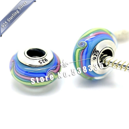 2pcs S925 Sterling Silver Boutique Murano Glass Beads Europe Charm Beads Fit DIY Jewelry Pandora Bracelet