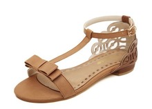 2014 package with flat heel sandals female bow sweet female gladiator wedges comfortable shoes