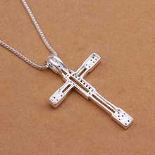 wholesale 2014 New Fashion 925 Sterling Silver Chain Inlaid Stone Empty Cross Necklaces Pendants For Women