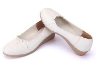Genuine leather white nurse shoes cow muscle outsole wedges single shoes female beauty mother loafers