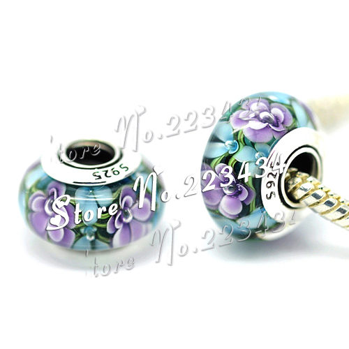 2pcs S925 Sterling Silver High quality Murano Glass Beads Fit European Charm DIY pandora Bracelets Necklace